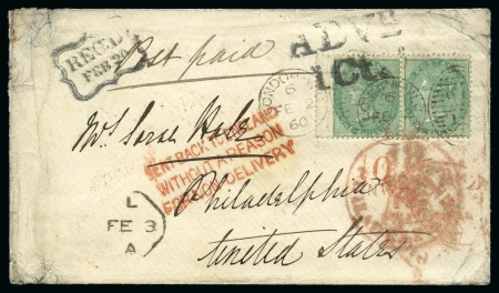 Stamp of Great Britain » 1855-1900 Surface Printed 1860 Envelope from London transatlantic to USA, undelivered