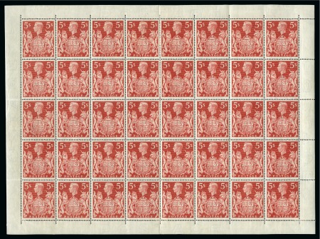 Stamp of Great Britain » King George VI 1939-48 High Values 5s red mint complete sheet of 40