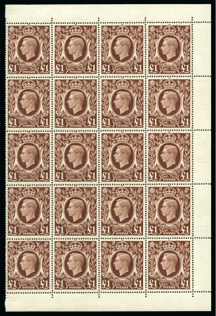 1939-48 High Values £1 brown mint nh half sheet of 20