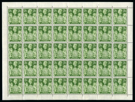 Stamp of Great Britain » King George VI 1939-48 High Values 2s6d yellow-green mint complete sheet of 40
