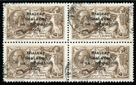 1922 Thom 2s6d used block of four, showing ovpt variety "R" over "SE" on three stamps
