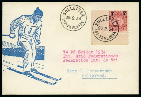Stamp of Olympics » 1932-1936 Intervening Championships 1934 Solleftea FIS Nordic Ski Championships card with special cancel