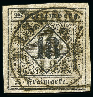 Stamp of German States » Wurttemberg 1851-83, Used collection on 2 printed album pages incl. the first six issues to 18kr and 1873 70kr