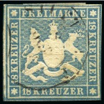 Stamp of German States » Wurttemberg 1851-83, Used collection on 2 printed album pages incl. the first six issues to 18kr and 1873 70kr