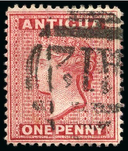 1884-87 Antigua 1d Carmine-Red perf.14 with clear "A12" of St. Christopher