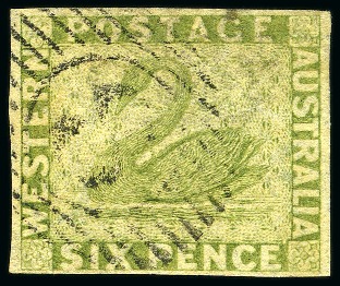 Stamp of Australia » Western Australia 1861 Swan 6d sage-green used