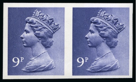 Stamp of Great Britain » Queen Elizabeth II 1976 9p Deep Violet, two bands, imperf. horiz. pair