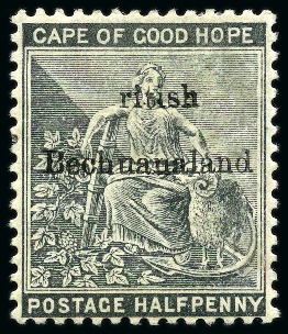Stamp of Bechuanaland » British Bechuanaland 1885-87 1/2d Grey-Black wmk Anchor with "ritish" variety