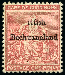 Stamp of Bechuanaland » British Bechuanaland 1885-87 1d Rose-Red wmk Anchor with "ritish" variety,
