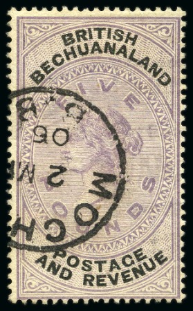 Stamp of Bechuanaland » British Bechuanaland 1888 (Jan) Unappropriated Die £5 with "MOCHUDI / B.B" cds