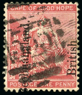 Stamp of Bechuanaland » British Bechuanaland 1891 1d Carmine-Red (reading upwards) with "BECHUANALAND. / BRITISH" transposed overprint used