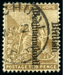 1893-95 2d Bistre (reading downwards) with double overprint used in Mochudi