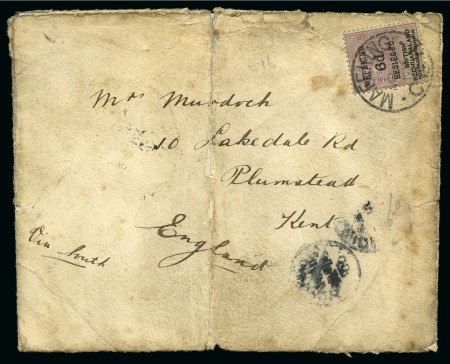 Stamp of South Africa » Mafeking 1900 6d on 3d Magenta on a rather tired cover plus 1d on 1/2d used pair