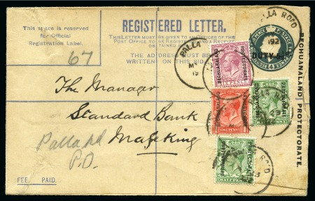 PALLA ROAD: 1922 (May 23) 5 1/2d on 4d registered envelope with "PALLA ROAD" temporary relief cds