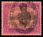 1923 Tercentenary £1 black & purple on red with fiscal cancel