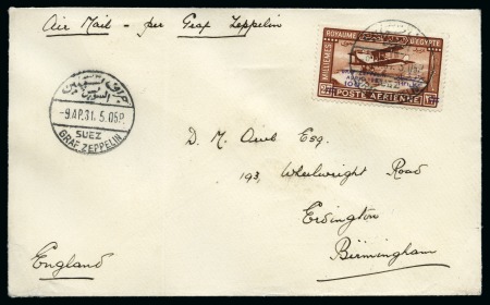 Stamp of Egypt » Airmails 1931 Envelope to England franked 27m air surch. GRAF