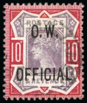 1896-1902 10d Dull Purple and Carmine overprinted O.W./OFFICIAL,