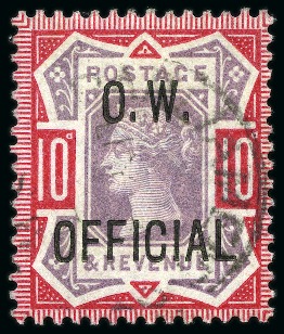 Stamp of Great Britain » Officials 1896-1902 10d Dull Purple and Carmine overprinted O.W./OFFICIAL,
