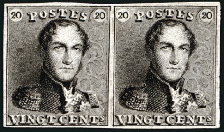 Stamp of Belgium » Belgique. 1849 Epaulettes, La Genèse - Épreuves 20c Noir sur papier crème, épreuve de la planche I