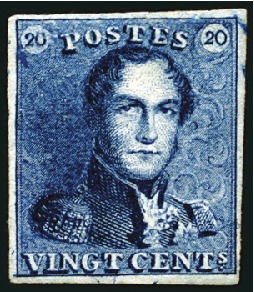 Stamp of Belgium » Belgique. 1849 Epaulettes - Réimpressions Réimpression de 1866 du 20 centimes bleu foncé sur