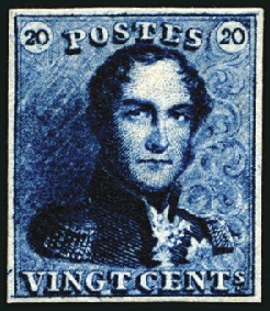 Stamp of Belgium » Belgique. 1849 Epaulettes - Réimpressions Réimpression de 1866 du 20 centimes d'un bleu très