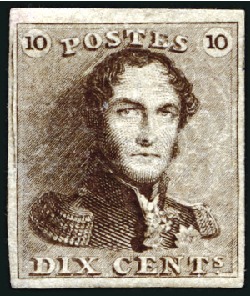 Stamp of Belgium » Belgique. 1849 Epaulettes - Émission 10c Brun, bien à très bien margé, belle gomme orig