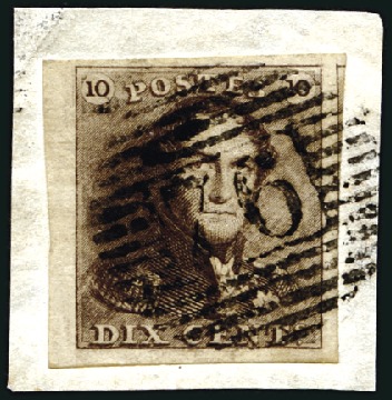 Stamp of Belgium » Belgique. 1849 Epaulettes - Émission 10C Brun très largement margé avec bdf à gauche, o