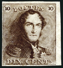 Stamp of Belgium » Belgique. 1849 Epaulettes - Émission 10c Brun, très bien margé avec bord de feuille lat