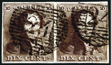 Stamp of Belgium » Belgique. 1849 Epaulettes - Émission 10c Brun-roux en paire, belles grandes marges, obl