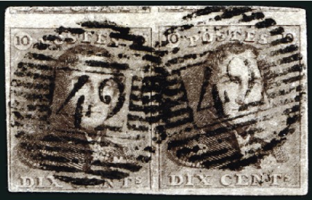 Stamp of Belgium » Belgique. 1849 Epaulettes - Émission 10c Brun-gris, paire montrant les variétés "retouc