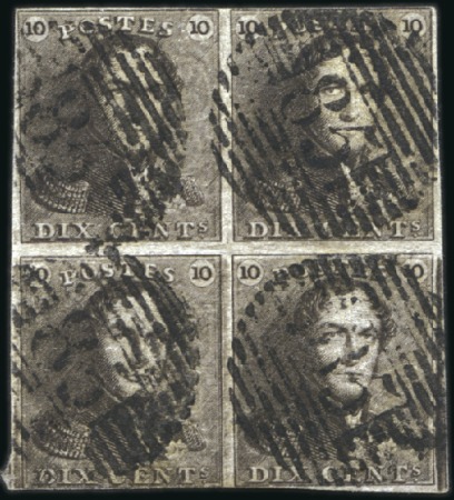 Stamp of Belgium » Belgique. 1849 Epaulettes - Émission 10c Brun, en bloc de quatre, positions 143-144 et 