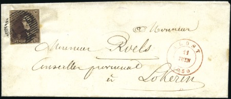 Stamp of Belgium » Belgique. 1849 Epaulettes - Émission 10c BRUN-ACAJOU, très bien margé, oblitération de 