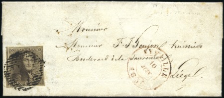 Stamp of Belgium » Belgique. 1849 Epaulettes - Émission 10c Brun, grandes marges et grand fragment du vois