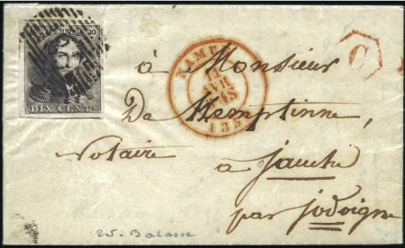 Stamp of Belgium » Belgique. 1849 Epaulettes - Émission 10c Brun-gris, marges énormes avec fragments de de