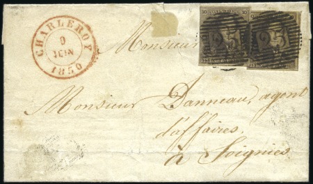 Stamp of Belgium » Belgique. 1849 Epaulettes - Émission 10c Brun, deux exemplaires, oblitération bien nett