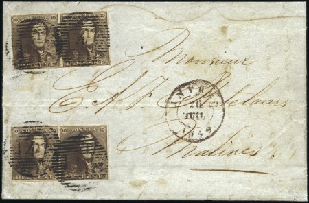 Stamp of Belgium » Belgique. 1849 Epaulettes - Émission DEUX PAIRES SUR LETTRE

10c Brun, deux paires su