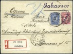 KULDJA: 1913 Envelope sent registered to Odessa, f