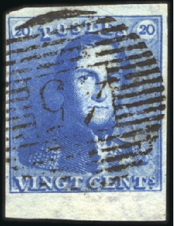 Stamp of Belgium » Belgique. 1849 Epaulettes - Émission 20c Bleu, grandes marges tout autour avec bord de 