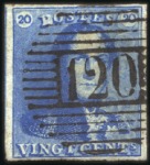 Stamp of Belgium » Belgique. 1849 Epaulettes - Émission 20c Bleu, lot de quatre exemplaires montrant la va