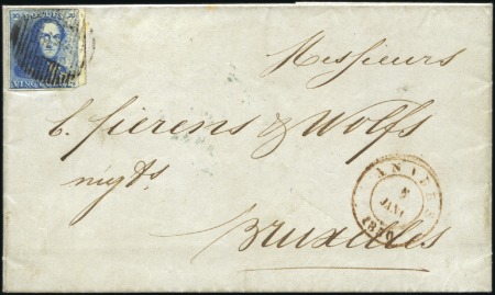 Stamp of Belgium » Belgique. 1849 Epaulettes - Émission 20c Bleu, un coin touché, bord de feuille latéral,