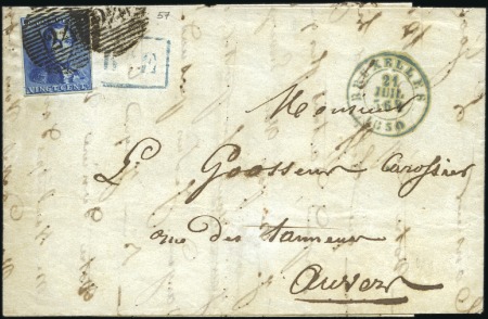 Stamp of Belgium » Belgique. 1849 Epaulettes - Émission 20c Bleu, bien à très bien margé, oblitération 24 