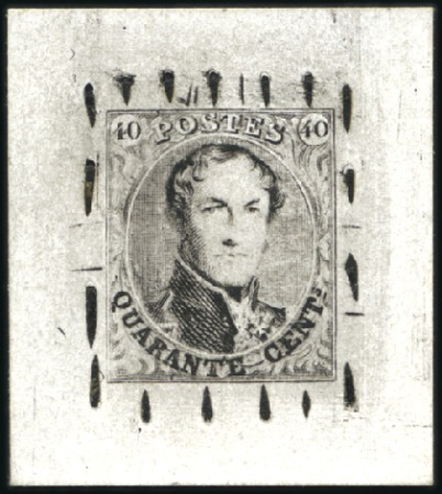 Stamp of Belgium » Belgique. 1849 Médaillons (filigrane encadré) - La Genèse - Épreuves Robinson : Épreuve de coin du 10 centimes en noir 