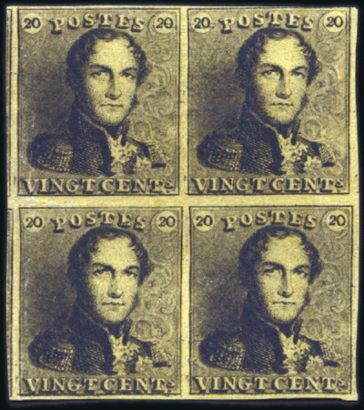 Stamp of Belgium » Belgique. 1849 Epaulettes, La Genèse - Épreuves 20c Noir sur papier mince jaune, épreuve de mise e