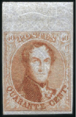 Stamp of Belgium » Belgique. 1849 Médaillons (filigrane encadré) - La Genèse - Épreuves Épreuve de la planche: 40 centimes carmin sur papi