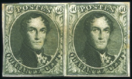Stamp of Belgium » Belgique. 1849 Médaillons (filigrane encadré) - La Genèse - Épreuves Épreuve de la planche: 40 centimes en vert-olive f