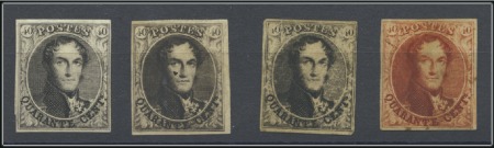 Stamp of Belgium » Belgique. 1849 Médaillons (filigrane encadré) - La Genèse - Épreuves Épreuves de la planche: 40 centimes, lot comprenan