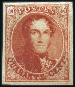 Stamp of Belgium » Belgique. 1849 Médaillons (filigrane encadré) - Réimpressions Réimpression de 1882, 40 centimes en ROUGE-VIF, su