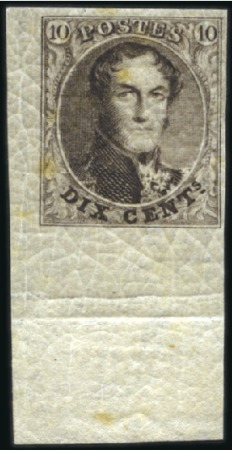 Stamp of Belgium » Belgique. 1849 Médaillons (filigrane encadré) - Émission 10c Brun, grand coin de feuille, neuf avec gomme o