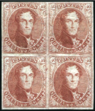 Stamp of Belgium » Belgique. 1849 Médaillons (filigrane encadré) - Émission EXCEPTIONNEL BLOC DE QUATRE

40c Carmin en bloc 