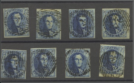 Stamp of Belgium » Belgique. 1849 Médaillons (filigrane encadré) - Émission 20c Bleu: petite étude des nuances et papiers comp